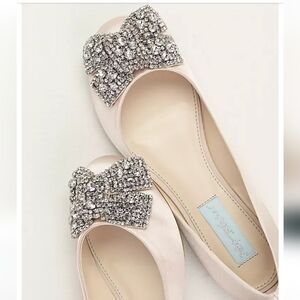 Betsey Johnson Embellished Satin  Bow Ballet Wedding Flats
